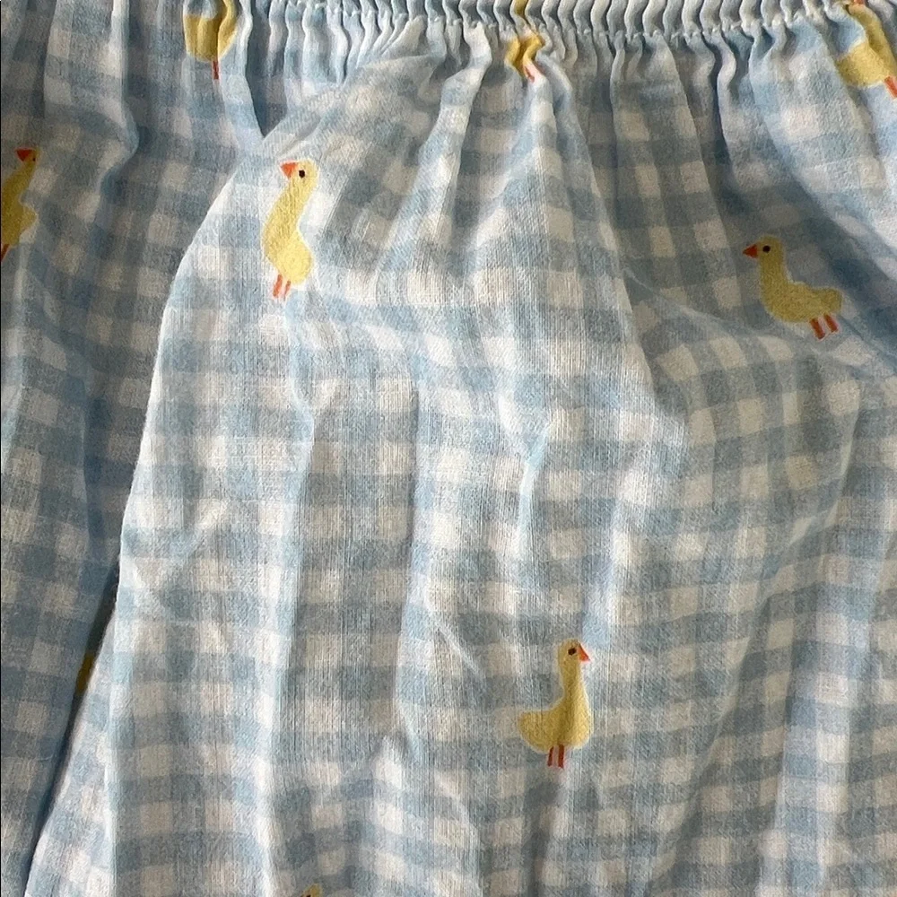 Sal & pimenta blue checkered duck print tie strap bubble romper 12 month smocked